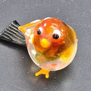 Handcrafted Miniature Glass Bird Figurine Orange & Black HS203